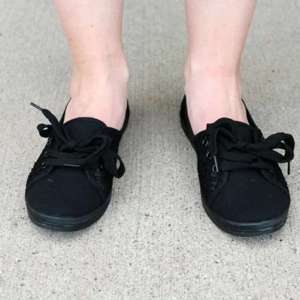 Kids Black Lace Flats Shoes Slip Ons Mommy & Me